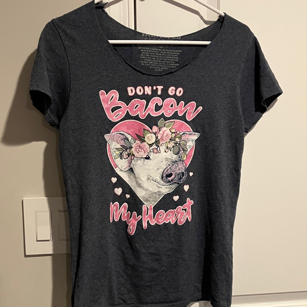 Graphic Tee with Pig and Floral Design